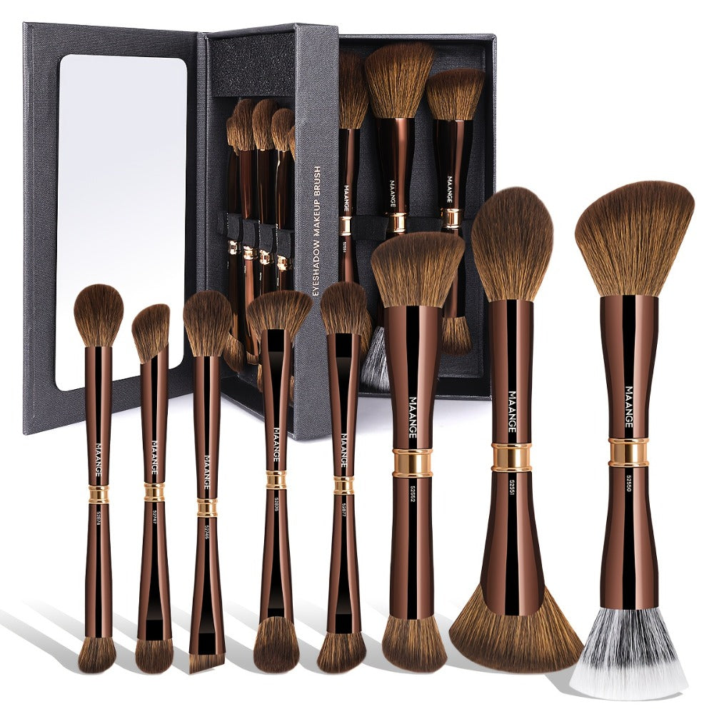 Makeup Brush Set, 8-Piece Double-Ended Collection with 16 Brush Heads, Aluminum Alloy Handles and Storage Box — image 4
