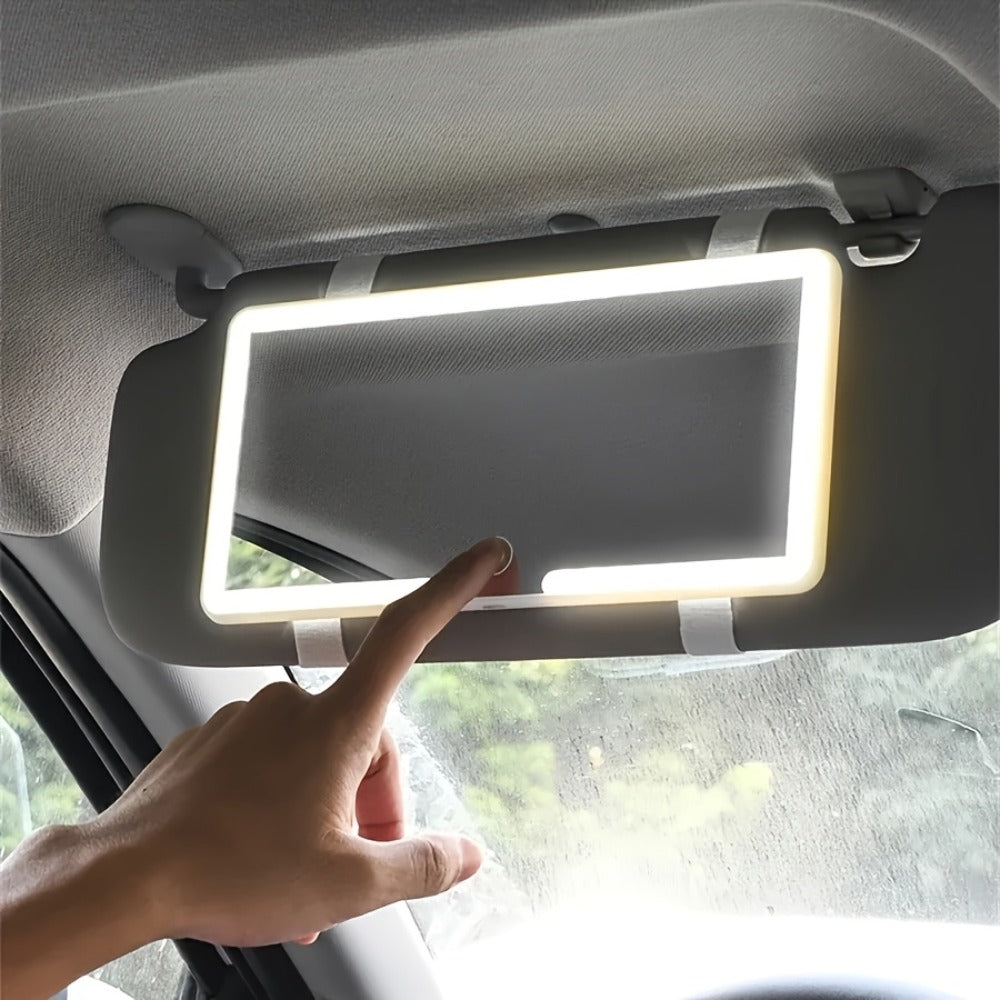 LED Car Visor Mirror Rechargeable – Ultra-Thin Vanity Mirror with 3 Light Modes (Daylight, Dashboard, Cockpit), Universal Fit