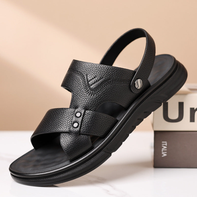 Men's Breathable Genuine Leather Beach Shoes Casual Soft Bottom Middle-aged And Elderly