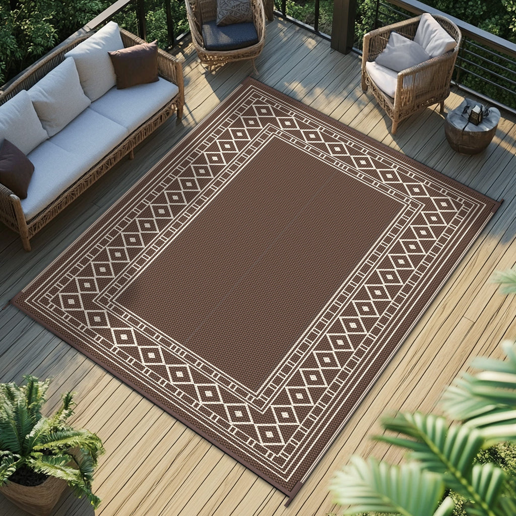 Outdoor Reversible Plastic Straw Rug for Patio Deck RV Camping – Waterproof UV-Resistant Lightweight Mat, Multiple Sizes & Co