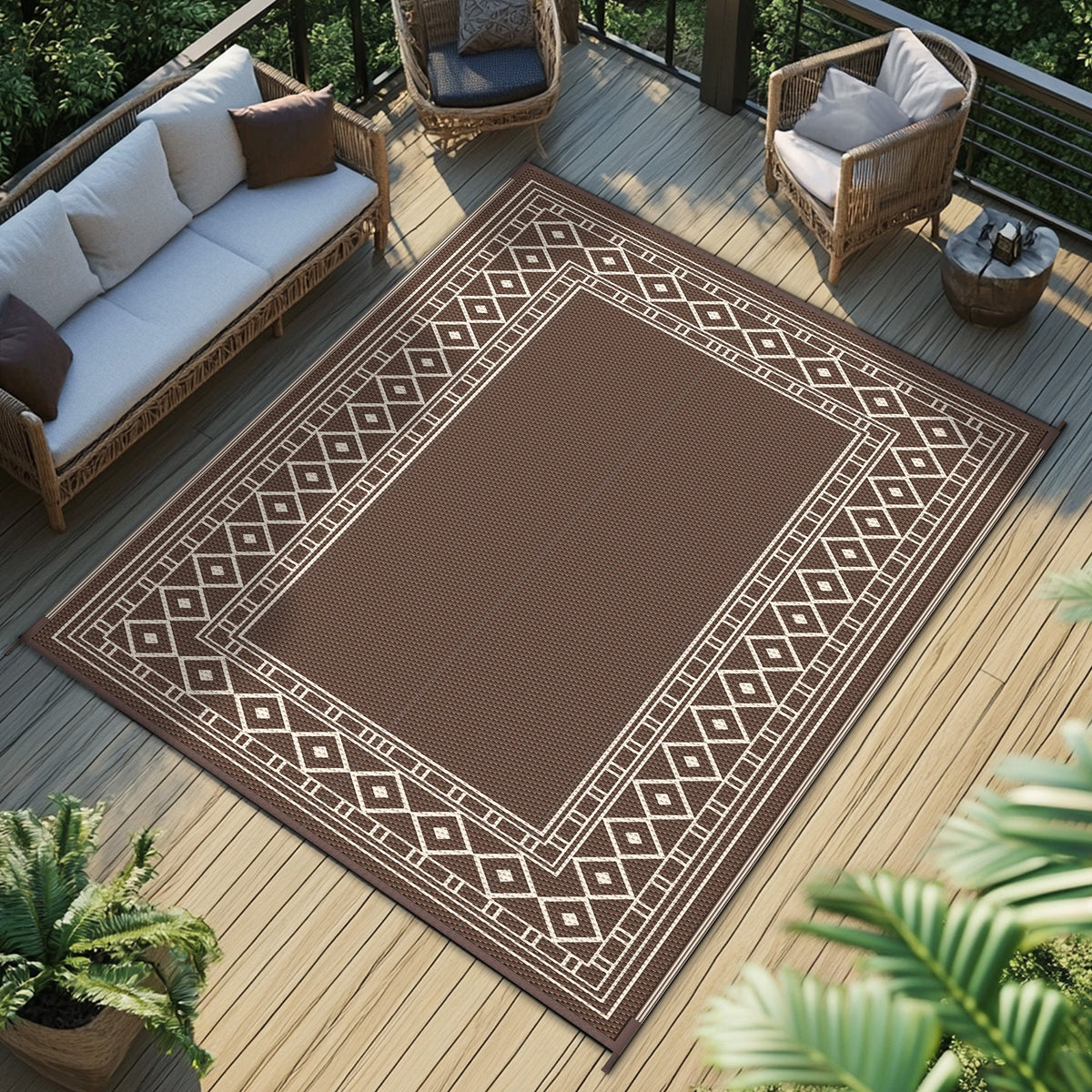 Outdoor Reversible Plastic Straw Rug for Patio Deck RV Camping – Waterproof UV-Resistant Lightweight Mat, Multiple Sizes & Co