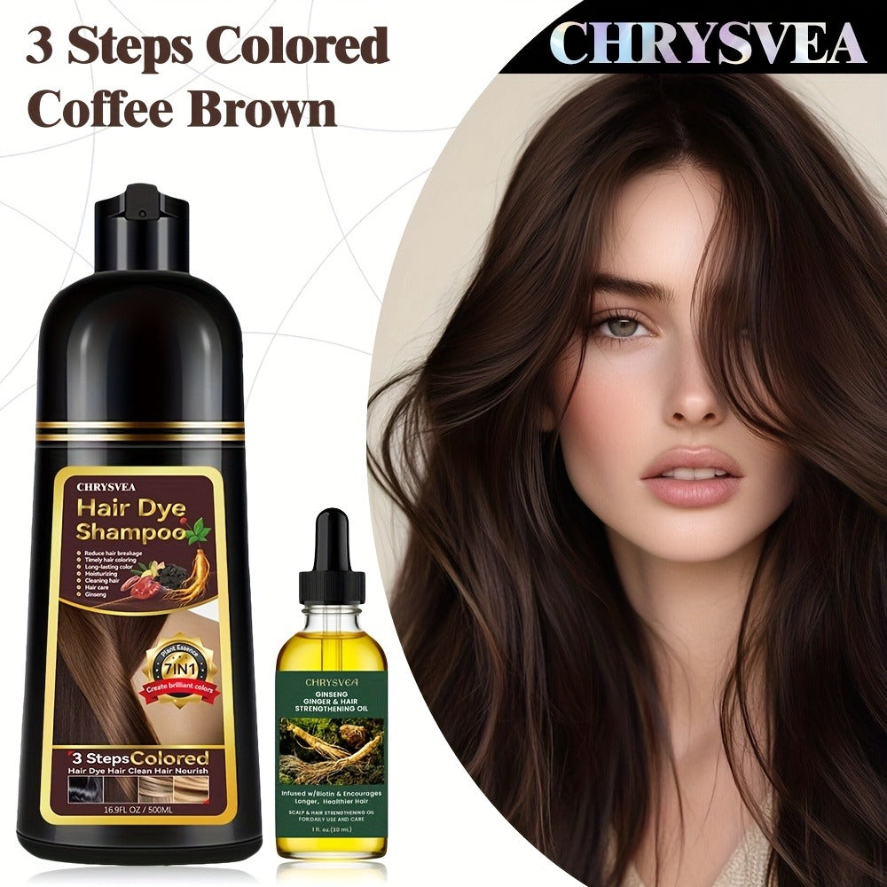 Hair Dye Shampoo, CHRYSVEA 500ml Bottle with 30ml Hair Oil and Nine Shade Options Set for At-Home Color Selection — image 7