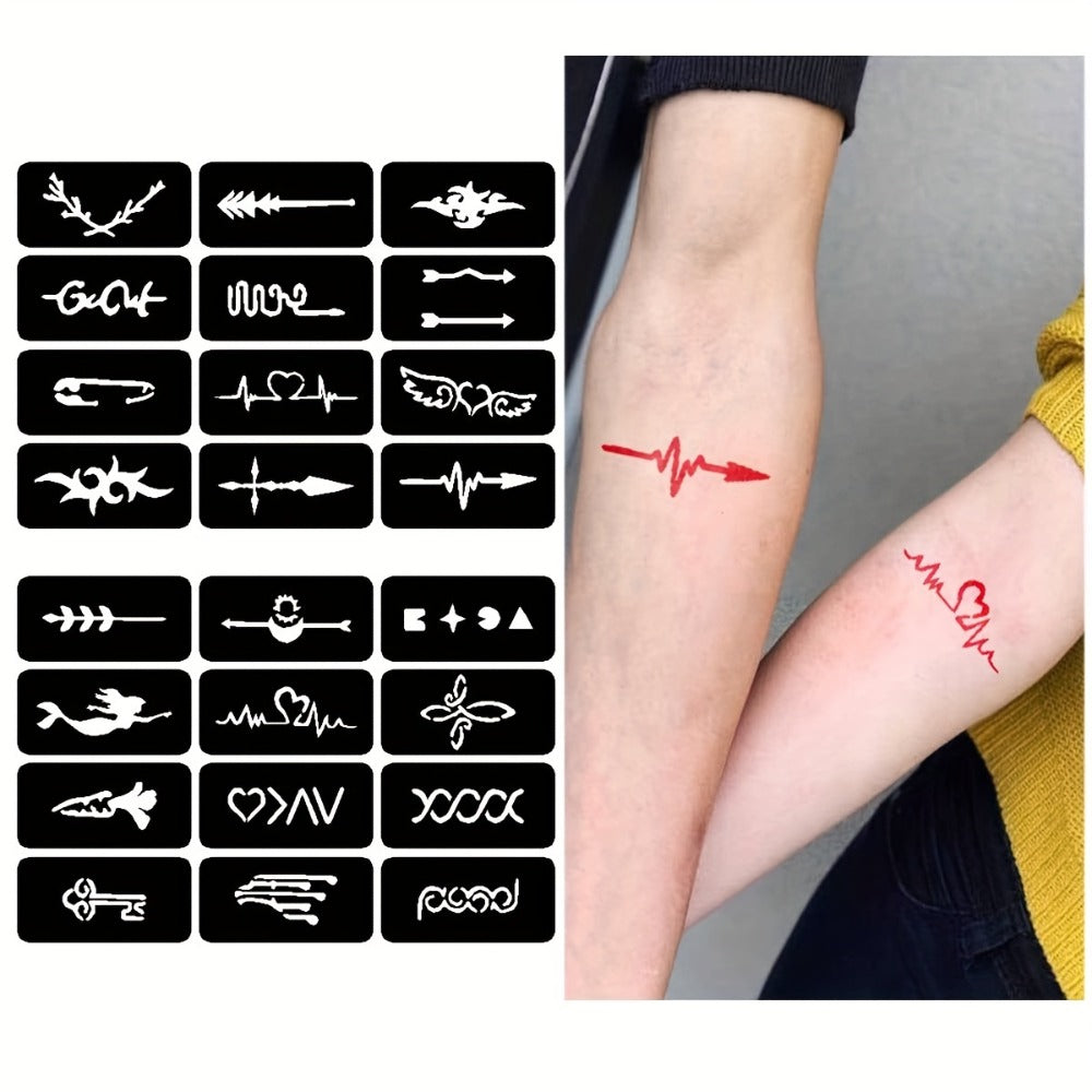 DIY Tattoo Stencils Set 12 Sheets Hollow Design Templates | Reusable Body Art Kit for Arm Ankle Ear Wrist | Waterproof Compat