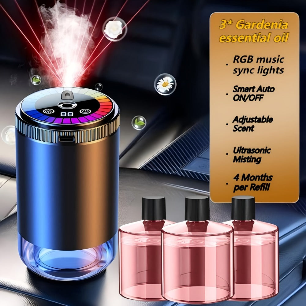 Car Aromatherapy Diffuser with Dynamic Light Show & Starry Sky Mode – Adjustable Scent Intensity, USB Rechargeable, Eliminate
