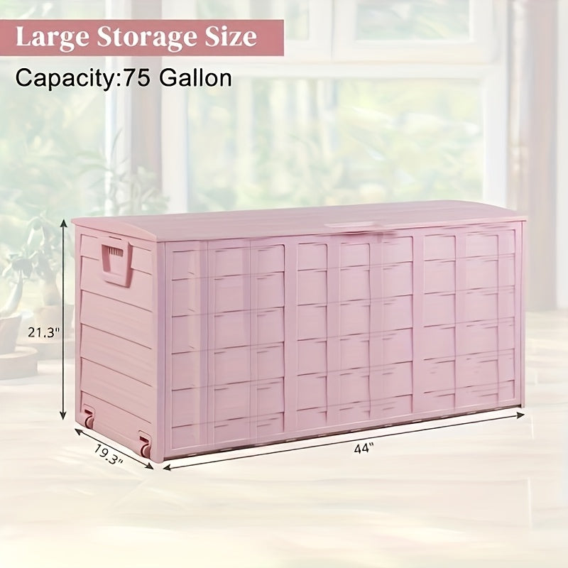 75-Gallon Outdoor Deck Storage Box with Hinged Lid, Side Handles and Pink or Green Options — image 2