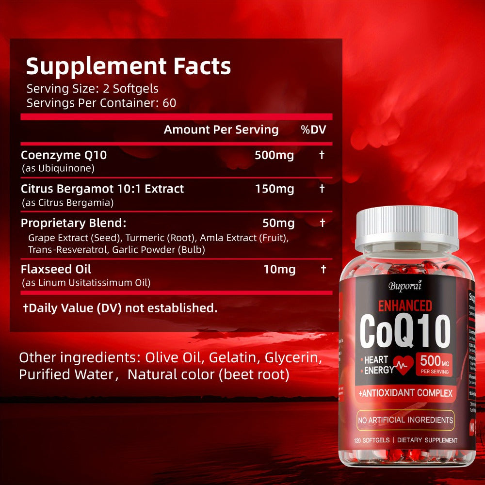 CoQ10 Coenzyme Q10 with Citrus Bergamot 120 Capsules, Heart Health, Brain & Cardiovascular Support — image 2