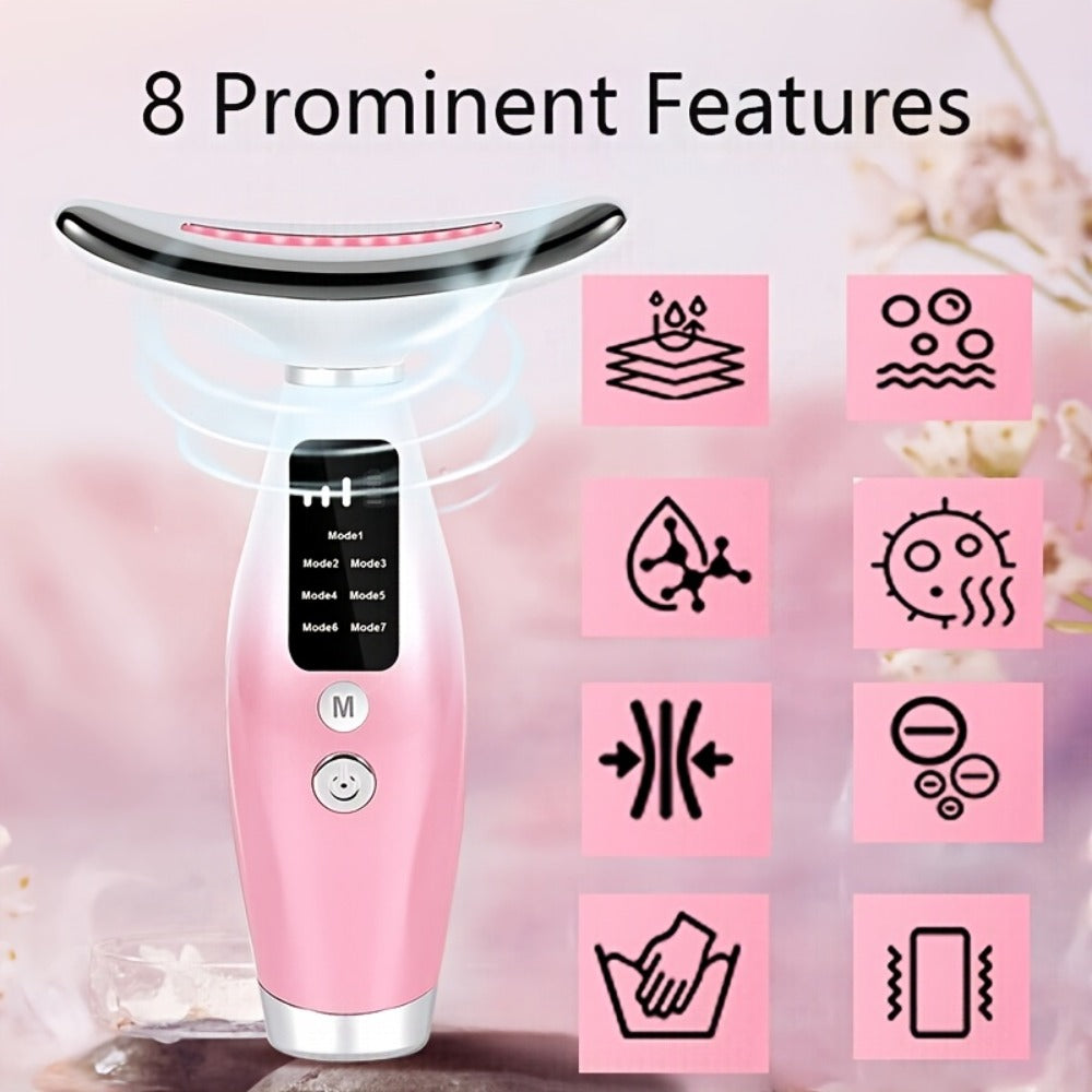 LED Light Therapy Face Neck Shoulder Massager 7-Color USB Rechargeable Multiple Adjustable Modes Facial for Home or Salon Spa