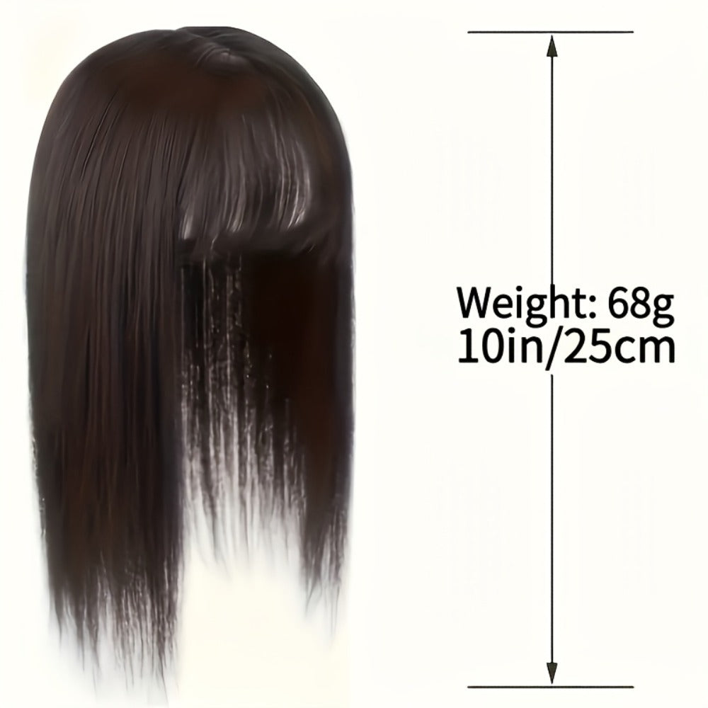 Hair Topper with Bangs for Women Thinning Hair Crown Coverage 10 Inch Lightweight Clip In Top Wig Volume Boost Black Dark Bro