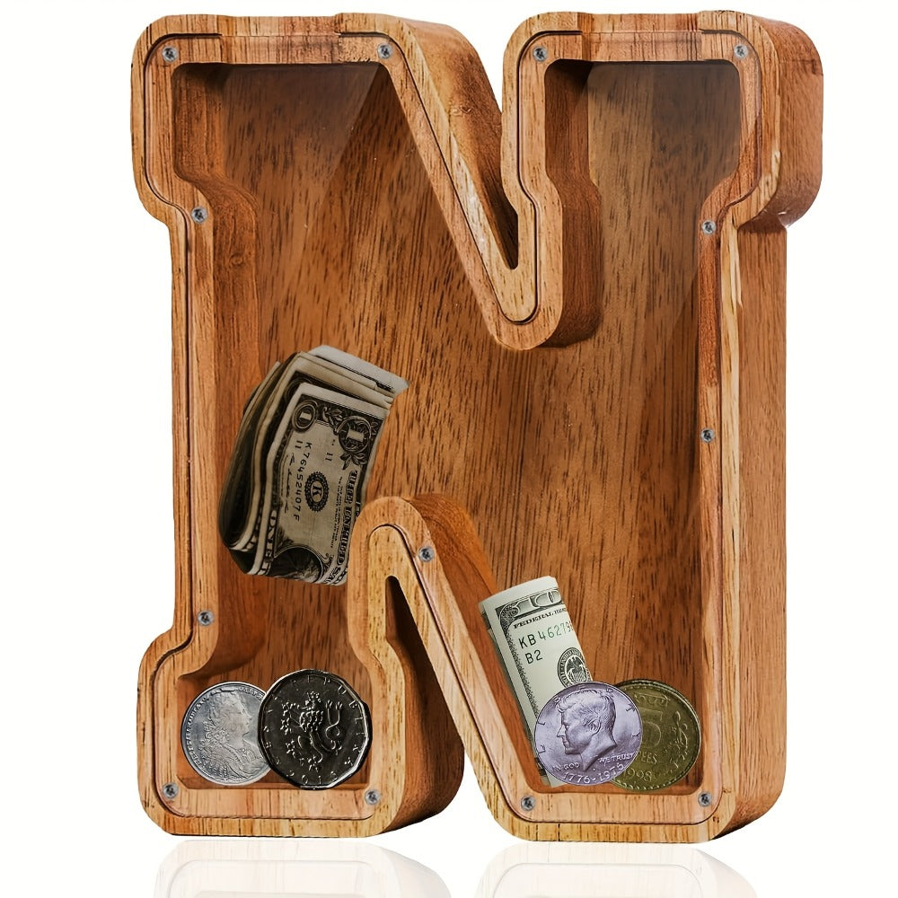 Personalized Wooden Piggy Bank for Kids – A-Z Alphabet Letter Initial Coin & Bill Savings Bank for Boys & Girls — image 22