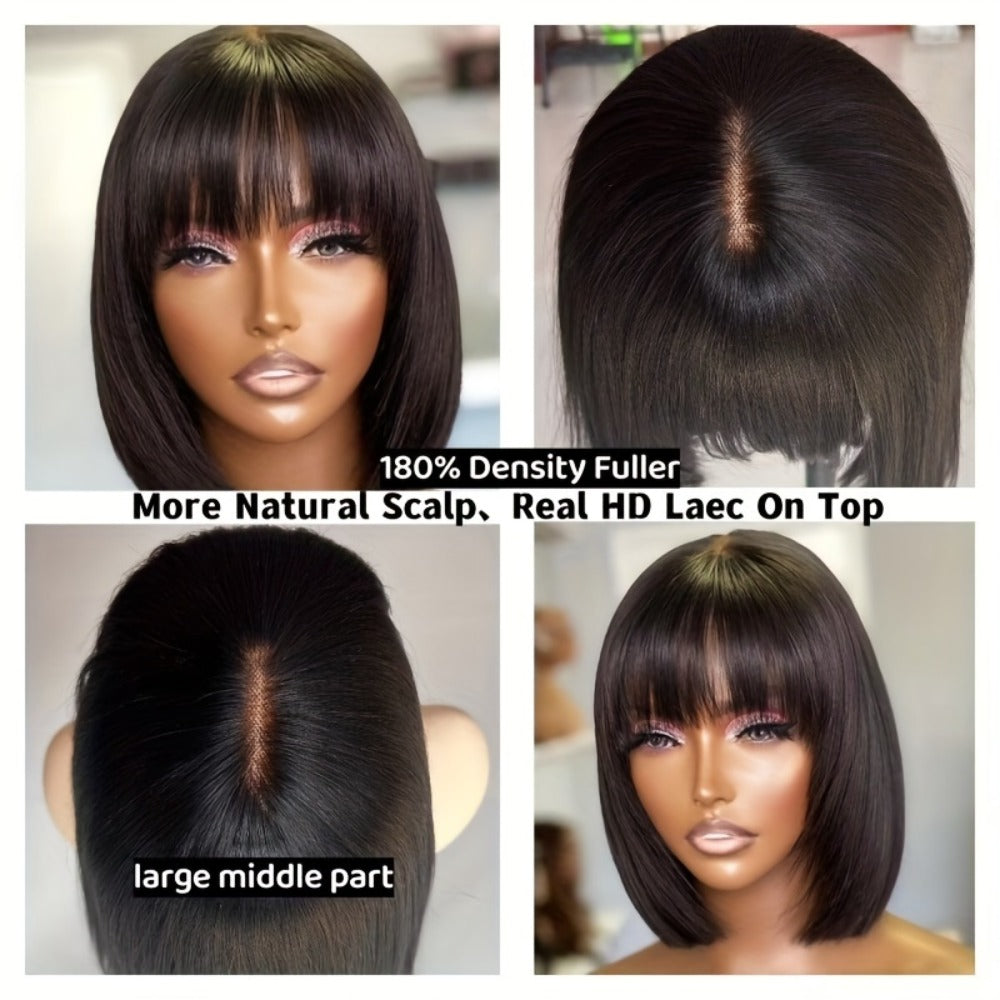 Lace Front Wig Human Hair Bob with Bangs, 4x1 HD Lace, 180% Density and 10-14in Length Choices — image 5