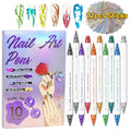 Nail Art Pens Set 10 Metallic Colors with 12pcs Nail Stickers – Dual-Headed 3D Acrylic Polish Markers for Doodle Dot Line Sti