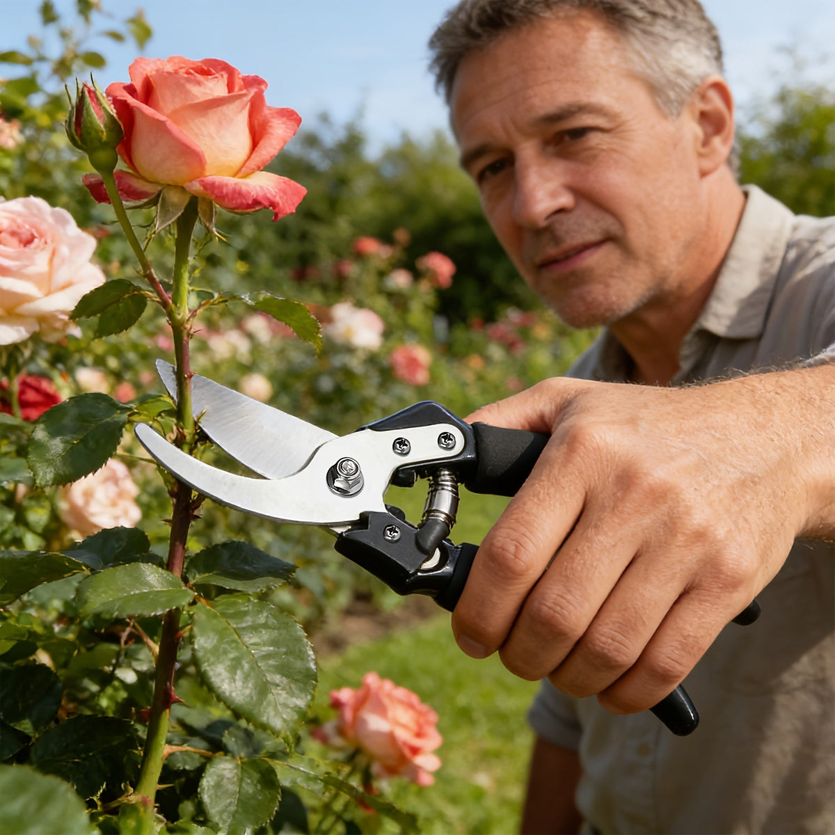 Stainless Steel Pruning Shears, 8.27 Inches with Sharpening Stone in One- or Two-Set Options — image 1