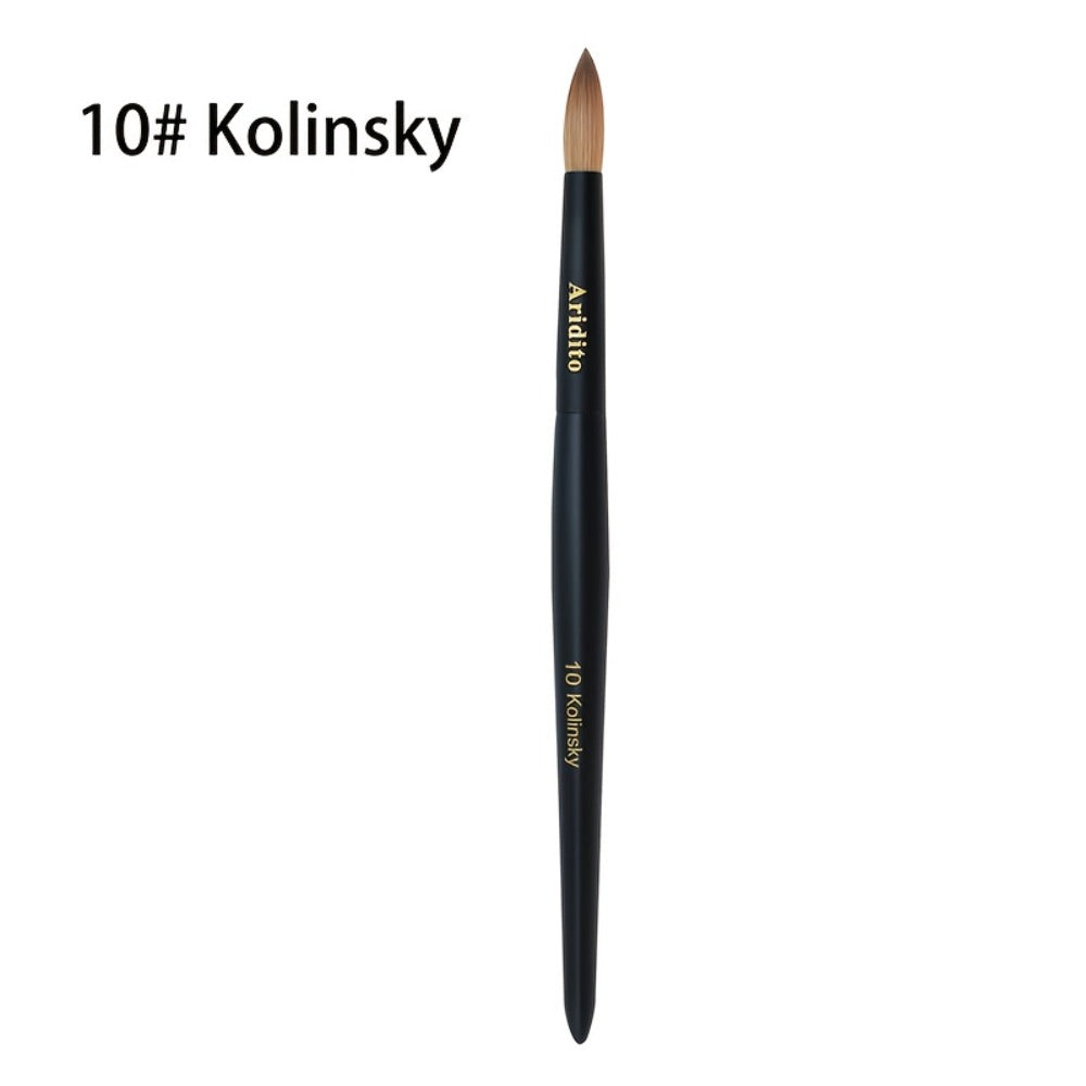 Kolinsky Nail Brush Round Head for Acrylic Extensions – Professional Black Wooden Handle Nail Art Brush with Genuine Kolinsky