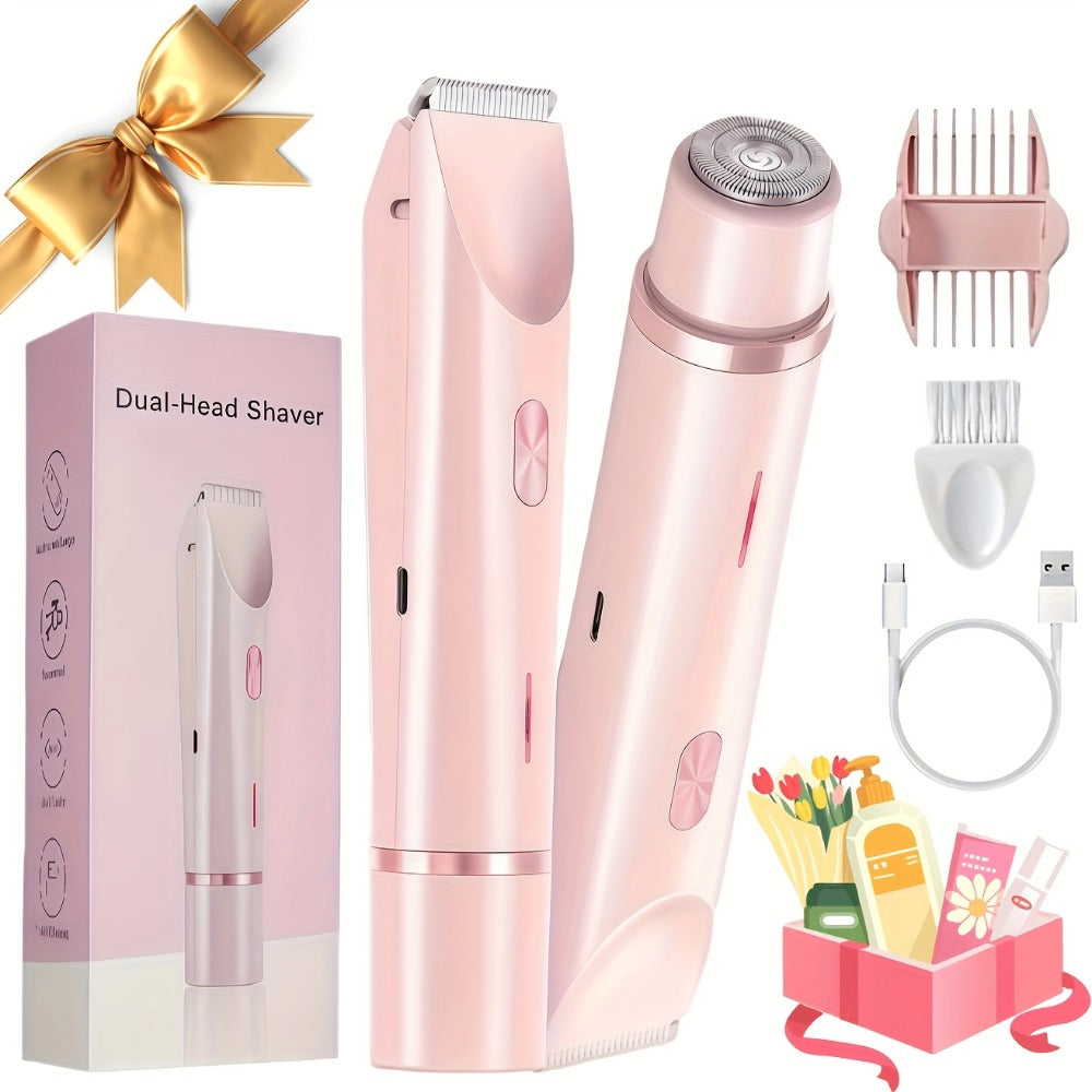 Bikini Trimmer for Women 2-in-1 Dual Head IPX7 Waterproof Electric Shaver Body Hair Trimmer Facial Hair Remover Bikini Undera