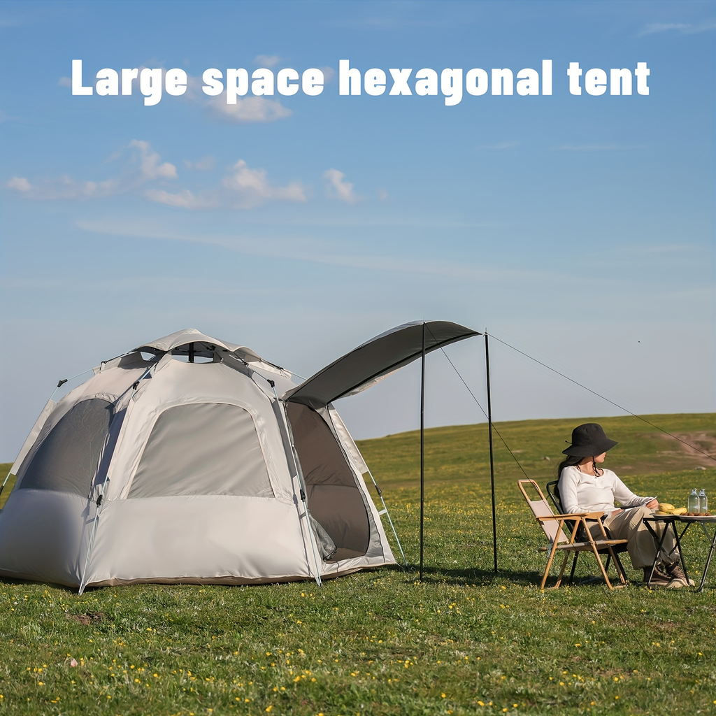 Camping Tent 4-6 Person Hexagonal Quick-Open Oxford Shelter with Vestibule and Included Stakes — image 1