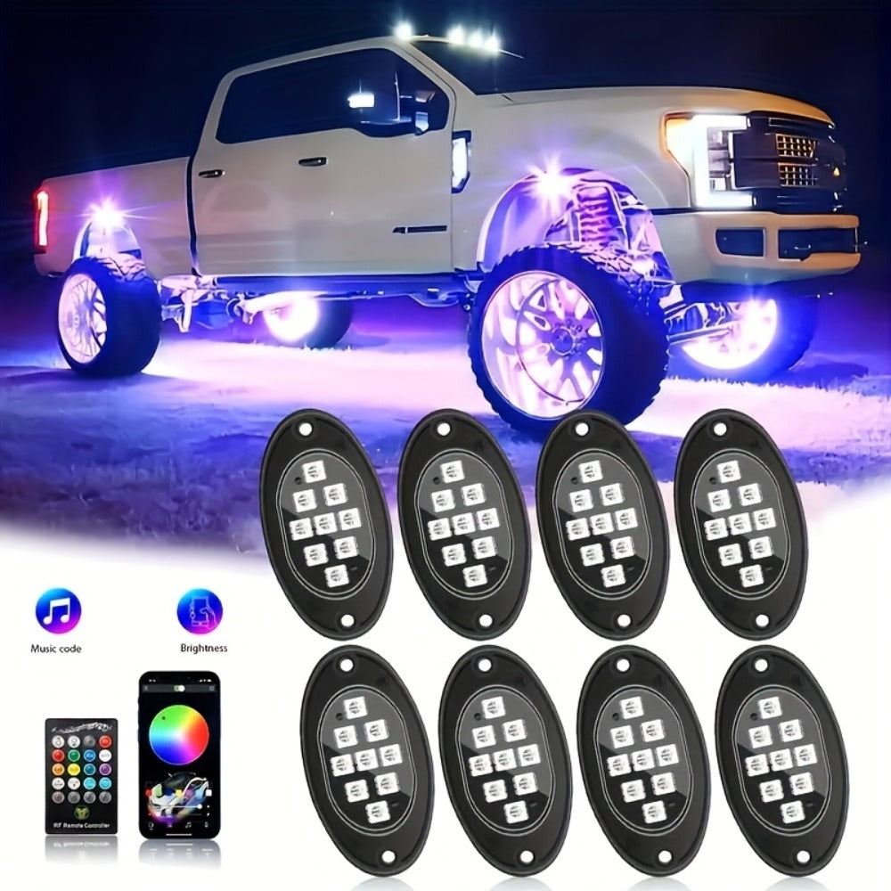 RGB LED Rock Lights Kit for Trucks & Off-Road – App & Remote Control, Music Mode, Underglow Neon Lights for SUV, ATV, UTV — i
