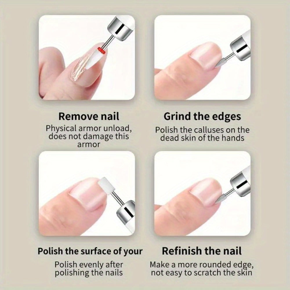 Electric Nail Drill Cordless USB Rechargeable Pen with Bit and Sanding Band Set in Gold or White — image 16