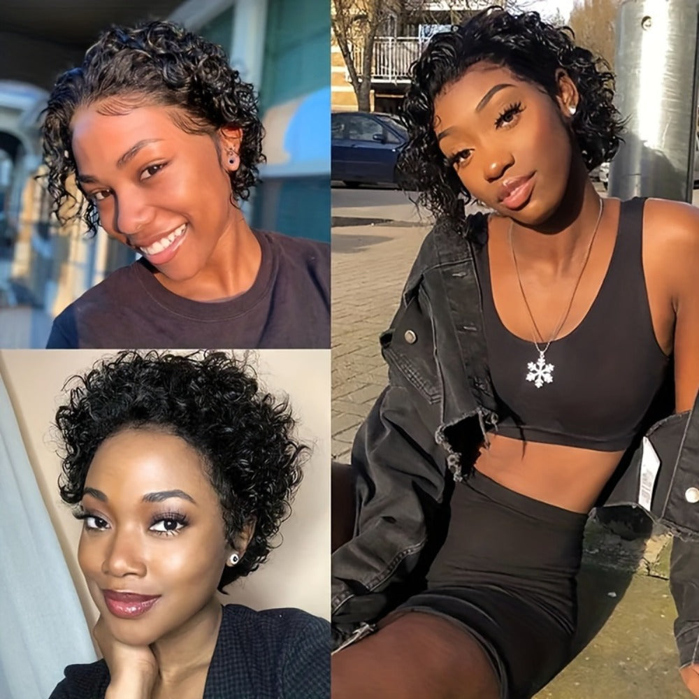 Synthetic Wig 6-Inch Short Small-Curl Afro in Black with Glueless Rose Net Cap for Events and Cosplay — image 5