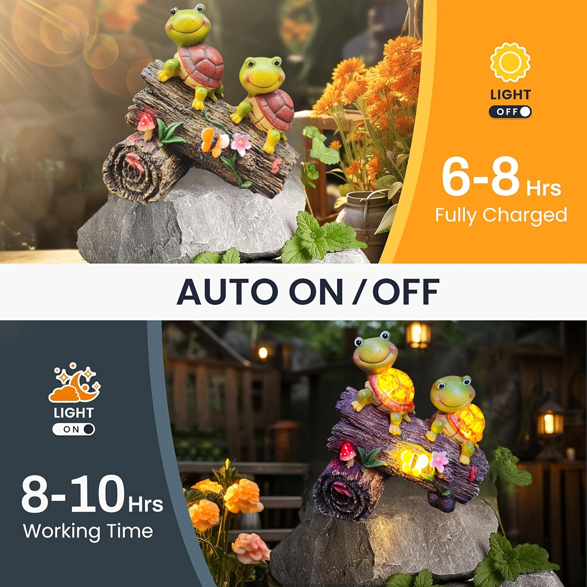 Solar Garden Turtle Statue with 4 LED Lights IP44 Waterproof Resin Frog Face Turtle Figurine Outdoor Decor for Patio Lawn Yar
