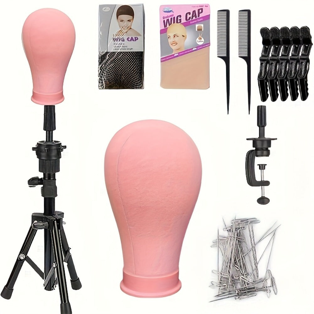 Mannequin Head Wig Stand Set with Adjustable Tripod 22 Inch Cosmetology Manikin Head for Wigs Styling Practice Display Pink B