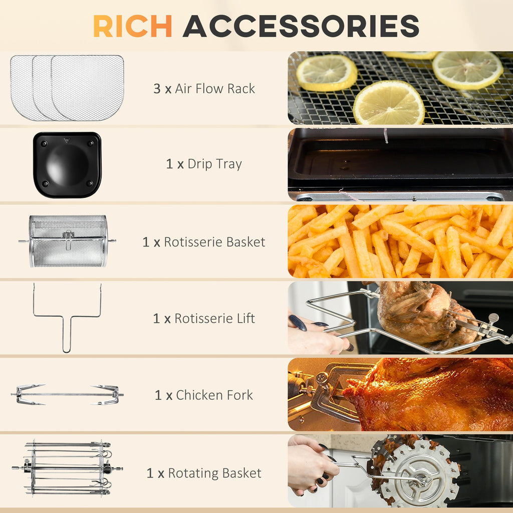 12L 8 In 1 Digital Air Fryer Oven With Roast, Bake, Dehydrate, 8 Preset Modes, Rapid Air Circulation, Timer, Inner Light, Memory Function, 1800W, Dish Wash Accessory, Black