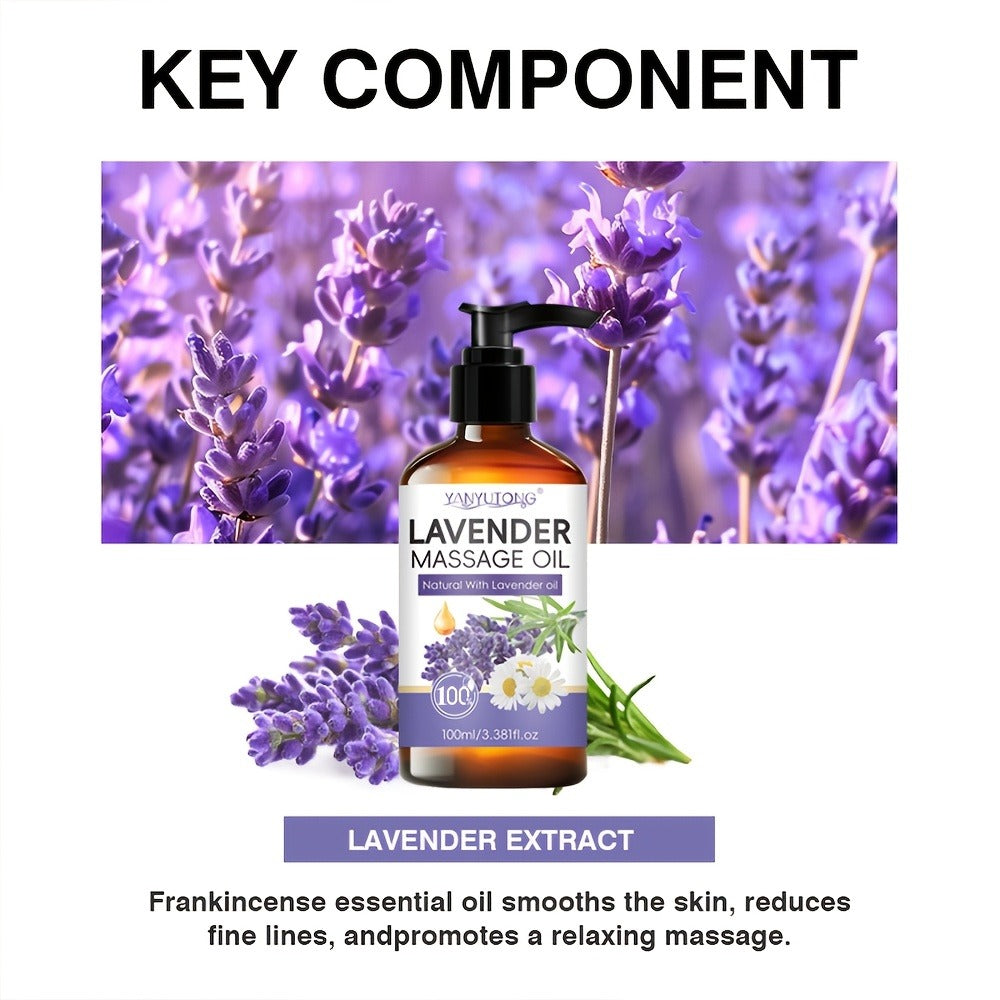 Lavender Massage Oil for Body 3.38oz – Natural Nourishing & Hydrating Formula for All Skin Types, Calming Aromatherapy, Coupl