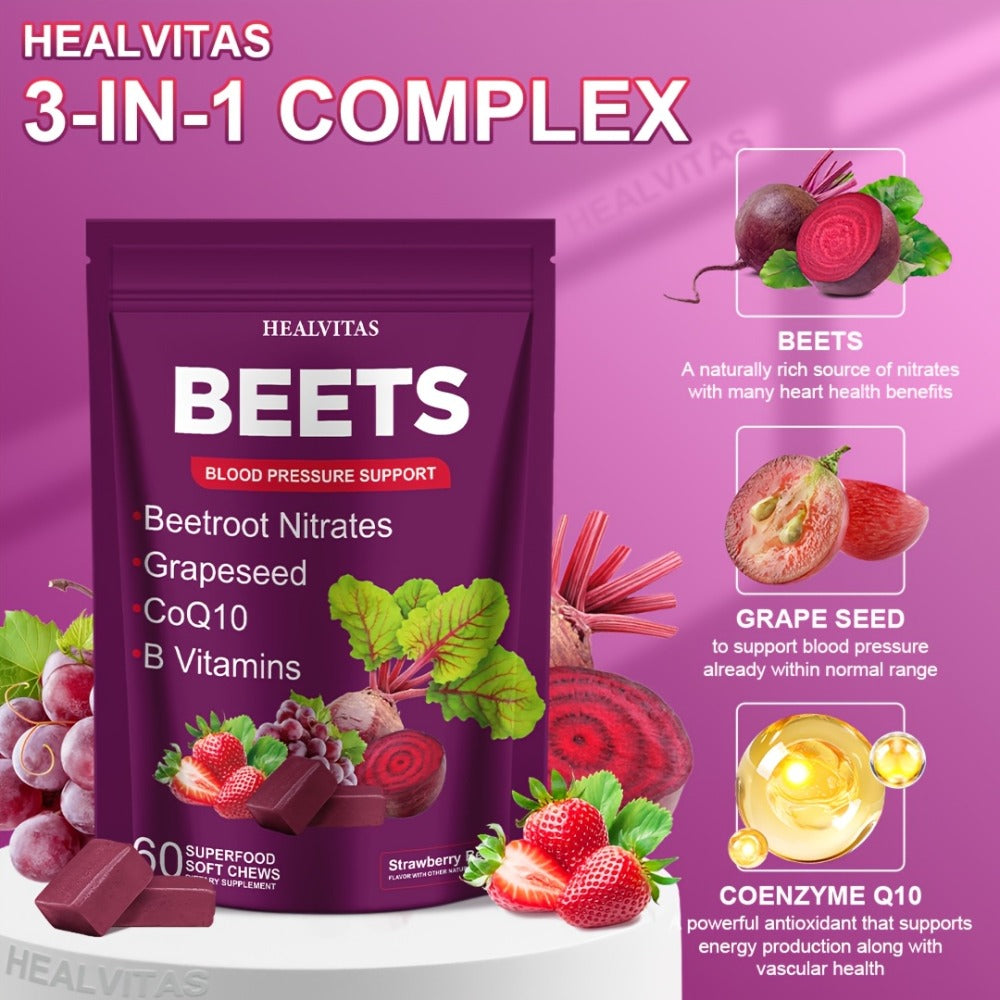 Beet Root Gummies for Blood Pressure & Heart Health with CoQ10 Vitamin B12 B6 Grapeseed Extract — image 4
