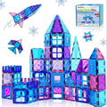32-Piece Blue and Purple Magnetic Tile Castle Set with Squares, Triangles and Window Pieces — image 10