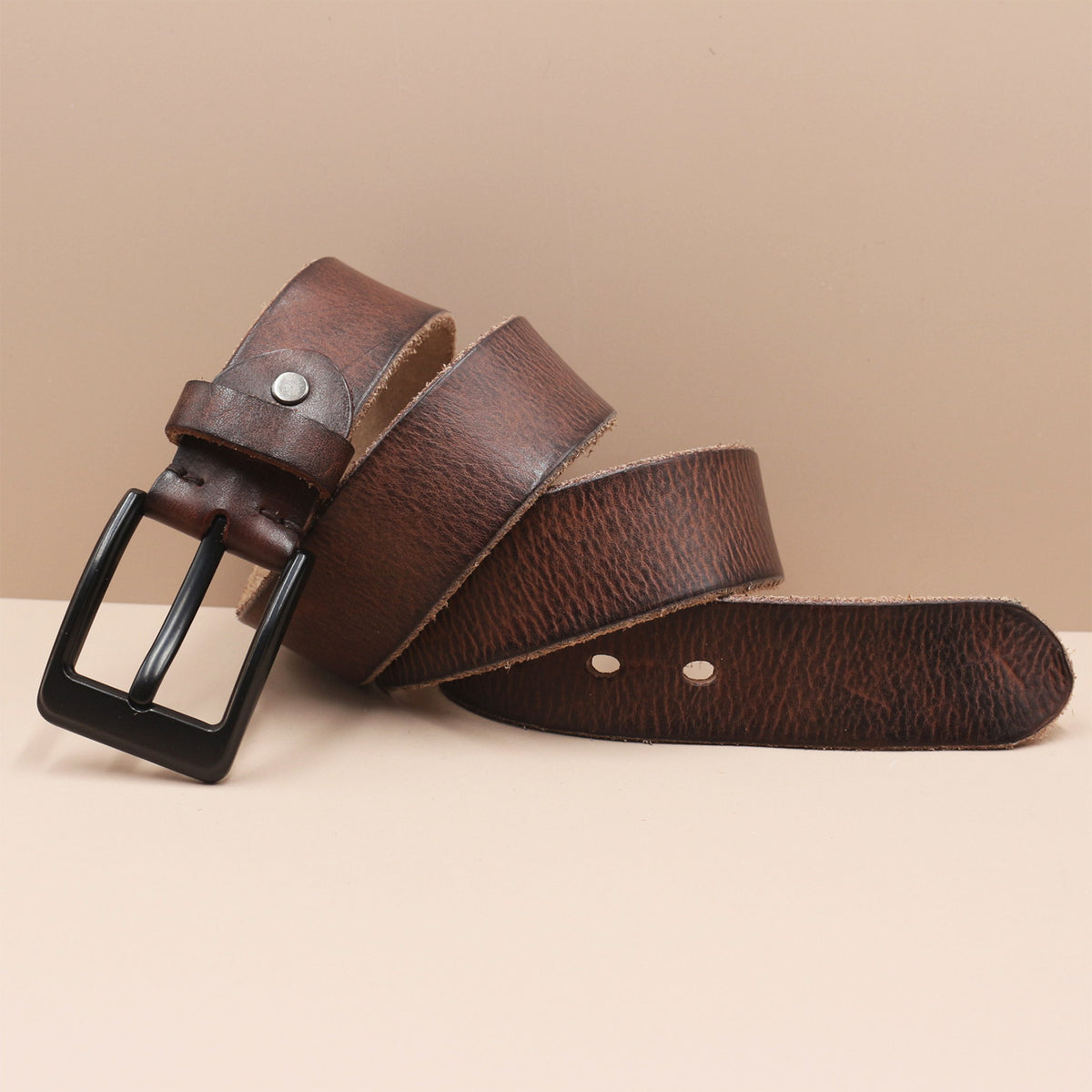 Korean Style Personality Top Layer Leather Pin Buckle Black Buttons Men's Leather Belt