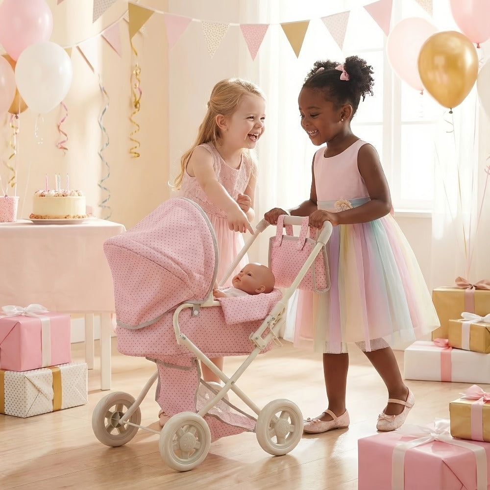 3-in-1 Baby Doll Stroller Set Pink Foldable Pram with Bassinet & Carry Bag with the Listed Color, Size or Set Options for Eve