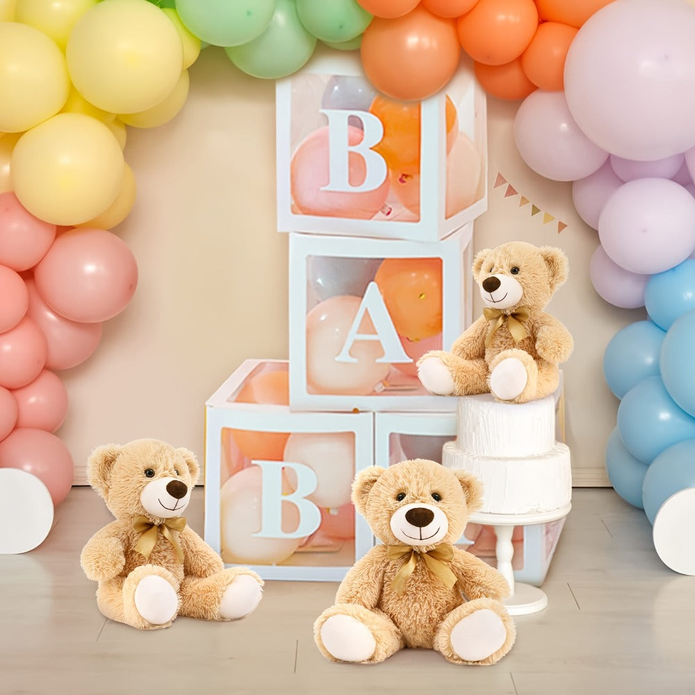 Plush Toy Eight-Pack of 11-Inch Teddy Bears in Dark Brown or Khaki for Events and Favors for Character Display, Room Decor an
