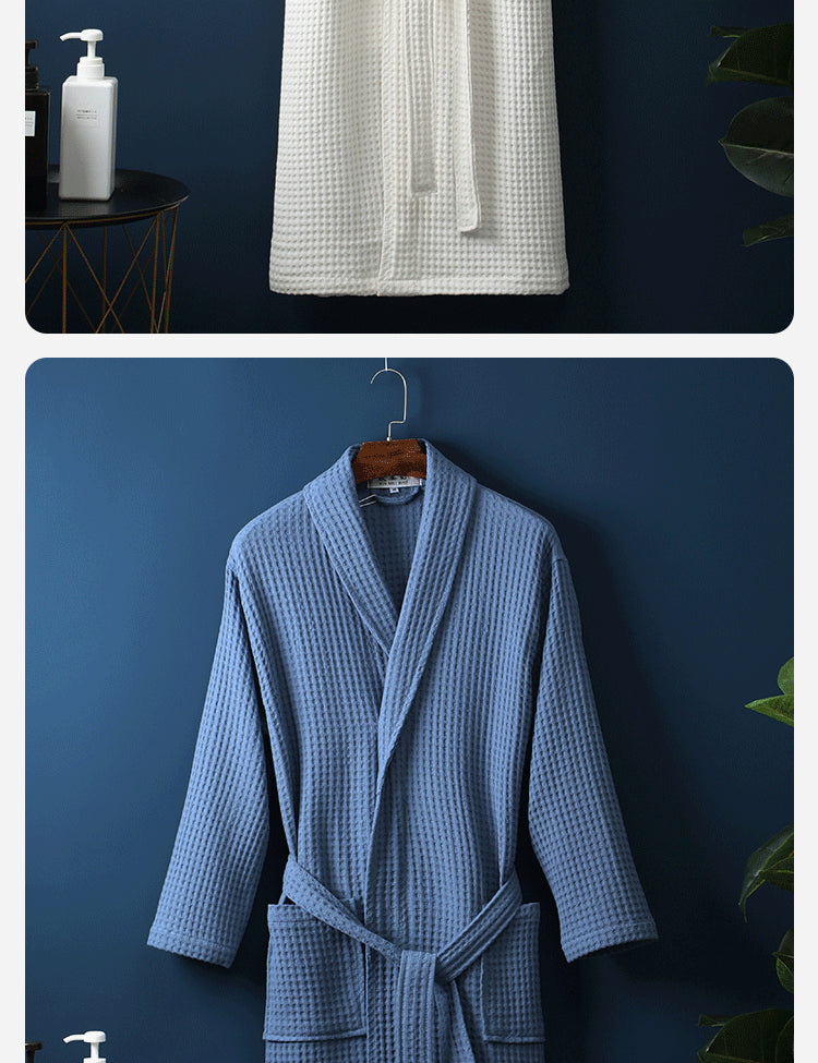 Pure Cotton Bathrobe Long Waffle All Cotton Nightgown