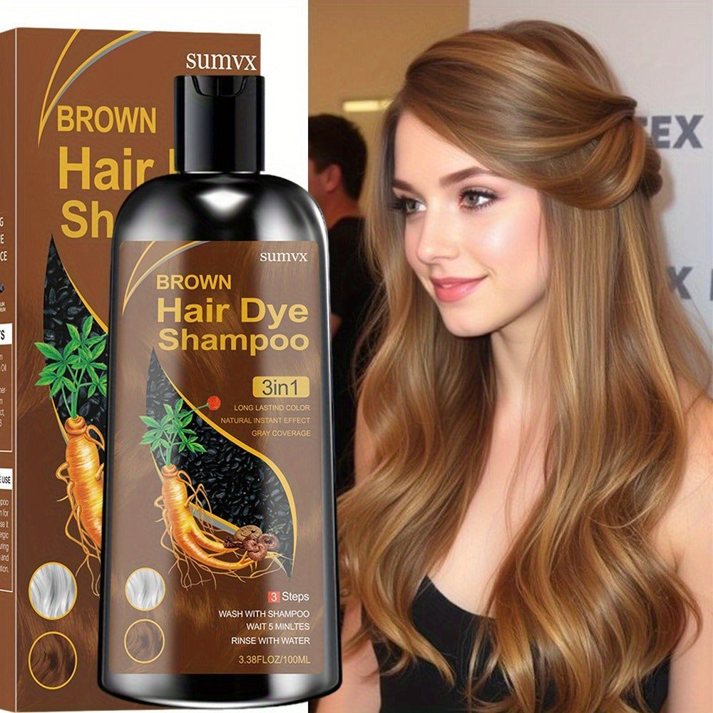Hair Dye Shampoo, SUMVX 100ml 3-in-1 Bottle with Brown, Chestnut Brown and Black Shade Options — image 1