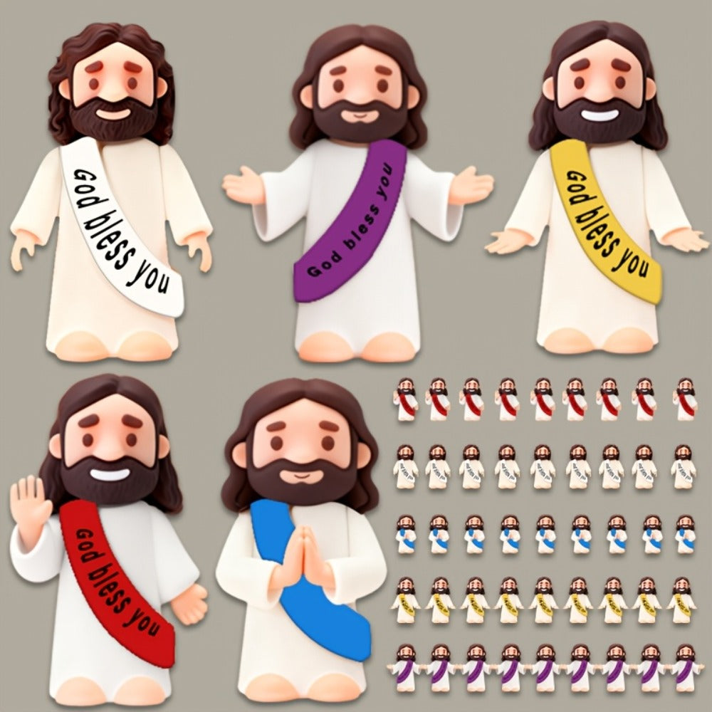 Bulk Mini Jesus Statue Set 50/100/150pcs – Religious Figurine Decorations 5 Assorted Colors, Vase Filler Home Decor Party Fav