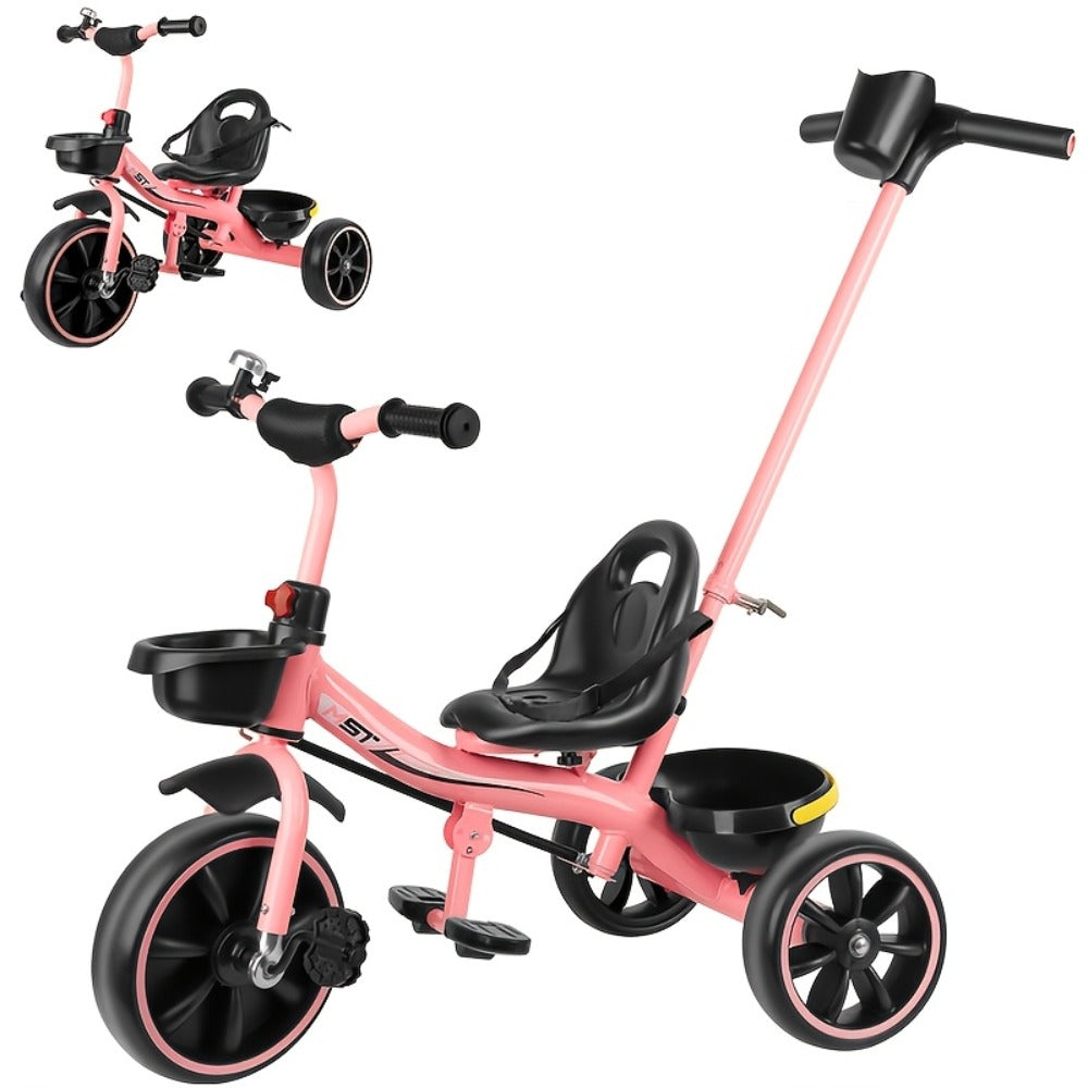 Push Handle Tricycle for Toddlers Girls Pink, 3 Wheel Trike Ages 18-60 Months with Padded Backrest — image 7