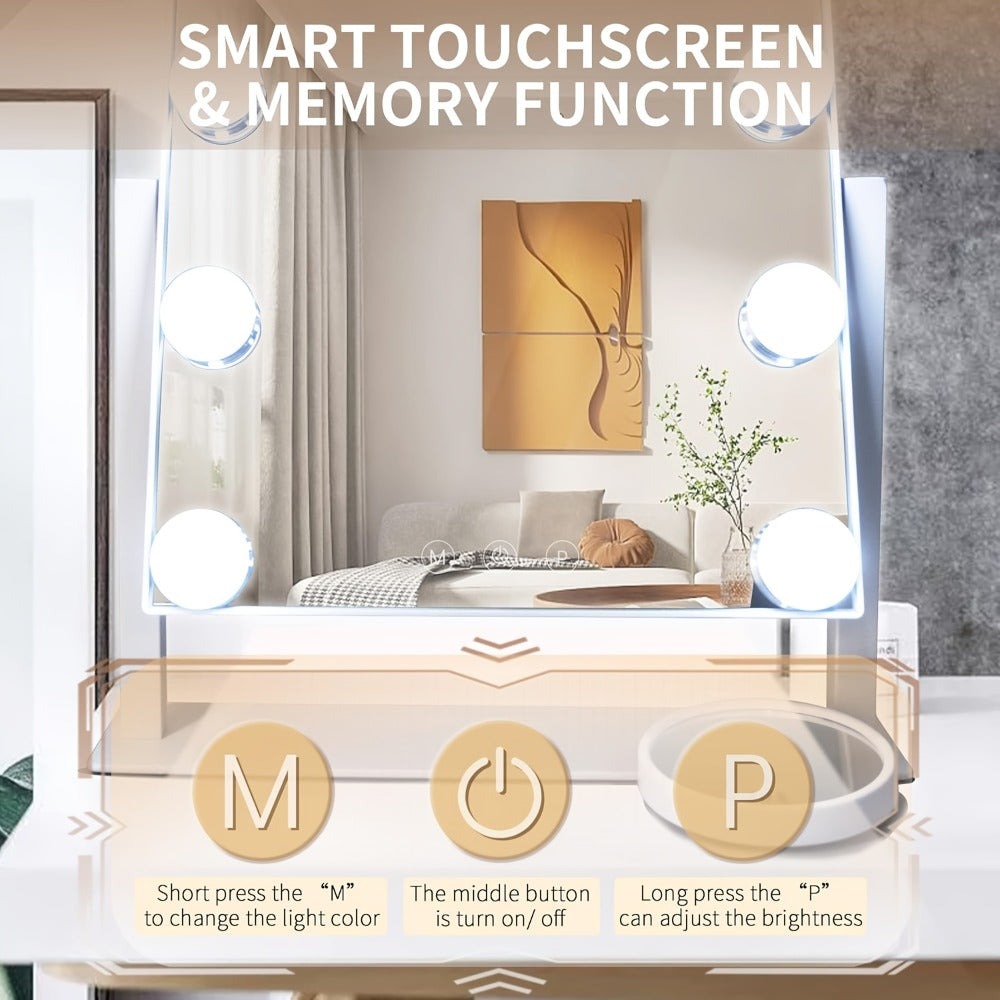 Makeup Mirror with Nine Bulb-Style LEDs, Three Light Colors, Touch Memory, 360° Rotation and Optional 5X Mirror — image 5
