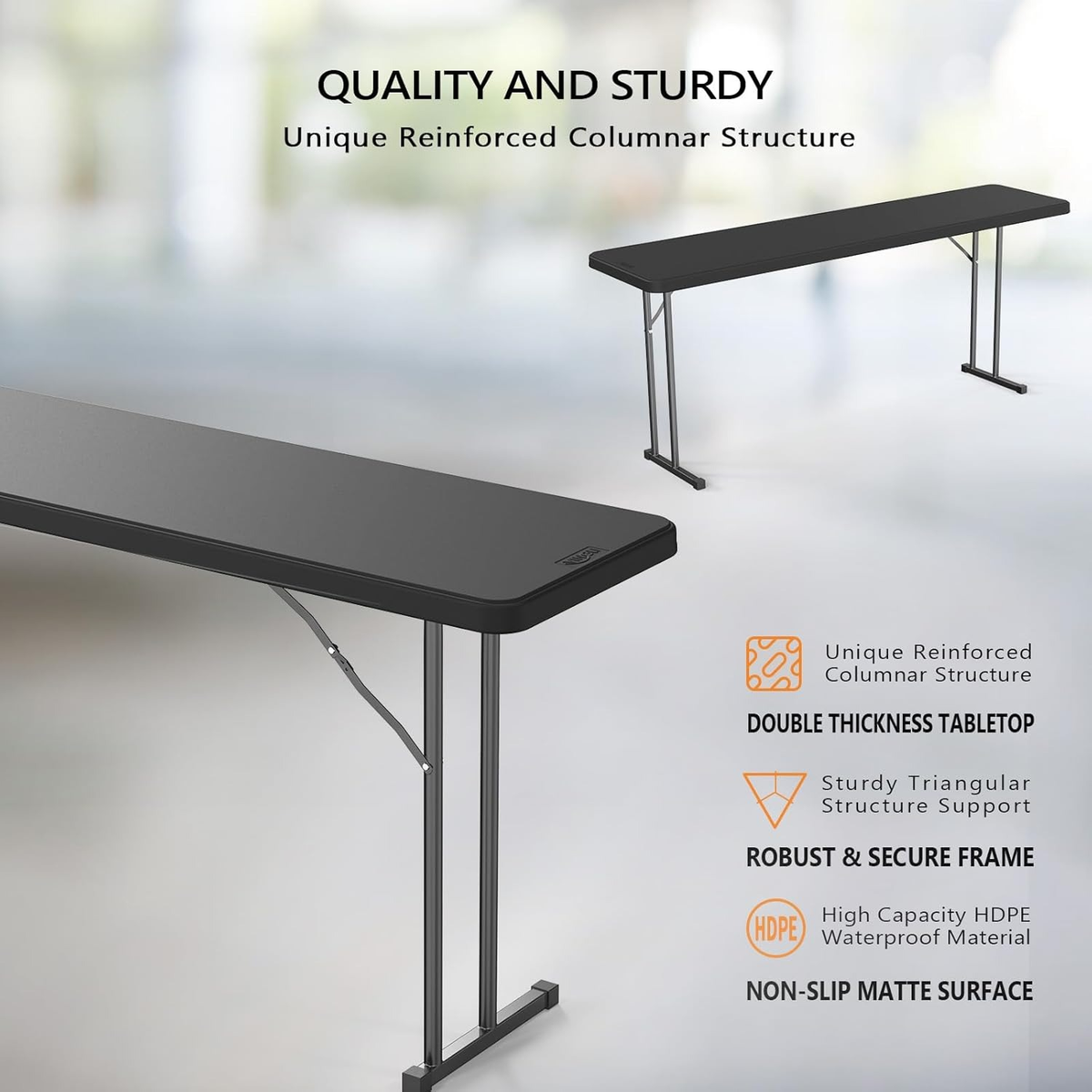 Narrow White 6-Foot Portable Folding Table with Rectangular Top and Folding Gray Leg Frame — image 10