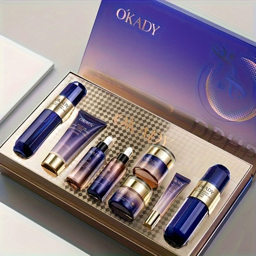 Skincare Set with OKADY Label, 8 Collagen and Hyaluronic Acid Product Items in Blue Gold Gift Box — image 7