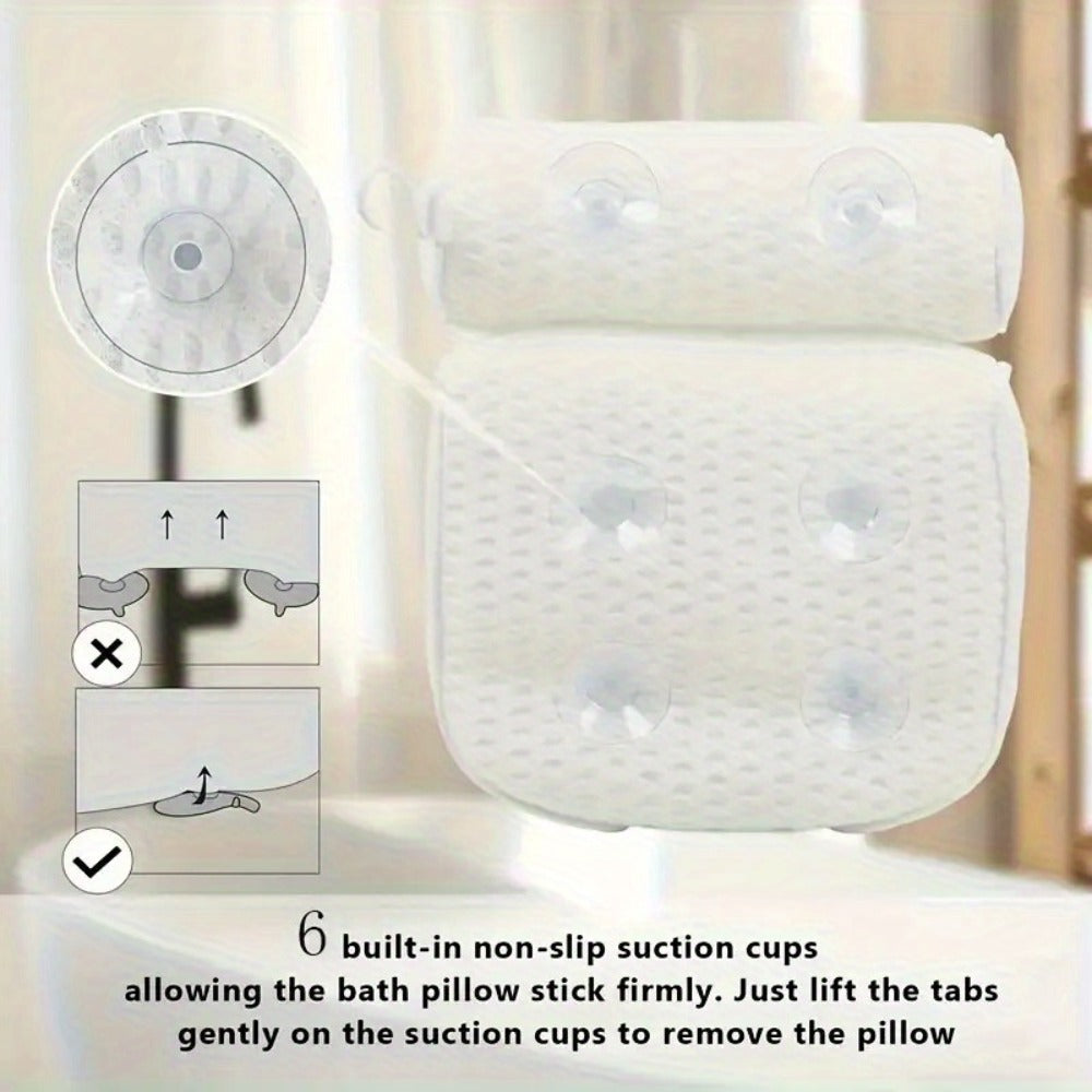 Two-Piece Bathtub Neck and Back Cushion with Six Suction Cups, Hanging Hook and White Mesh Cover — image 7