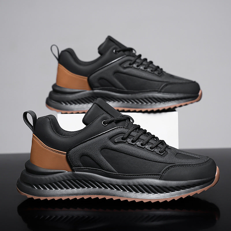 Men's Leather Platform Sneakers - Lightweight Soft Sole Casual Trainers