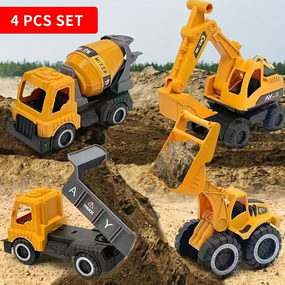 4-Piece STEM Construction Toy Vehicle Set for Toddlers, Shatterproof Excavator Mixer Dump Truck Bulldozer — image 4