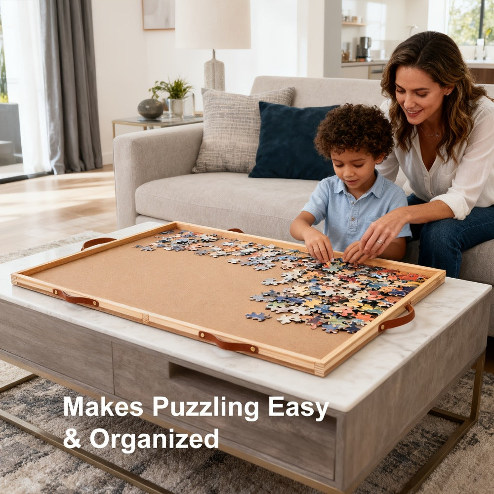 Rotating Puzzle Table with 6 Drawers & Cover for 1500 Pieces – 35"x27" Deluxe Wooden Jigsaw Board with Sorting Storage — imag