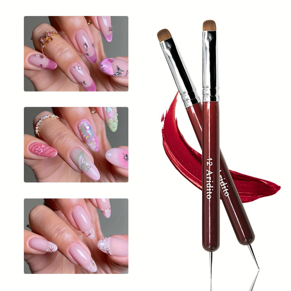 Acrylic Nail Art Brushes Set 4pcs with Dotting Pens – Red Wood Handle Precision Tips #10 #12 #14 #16 for French Manicure Nail