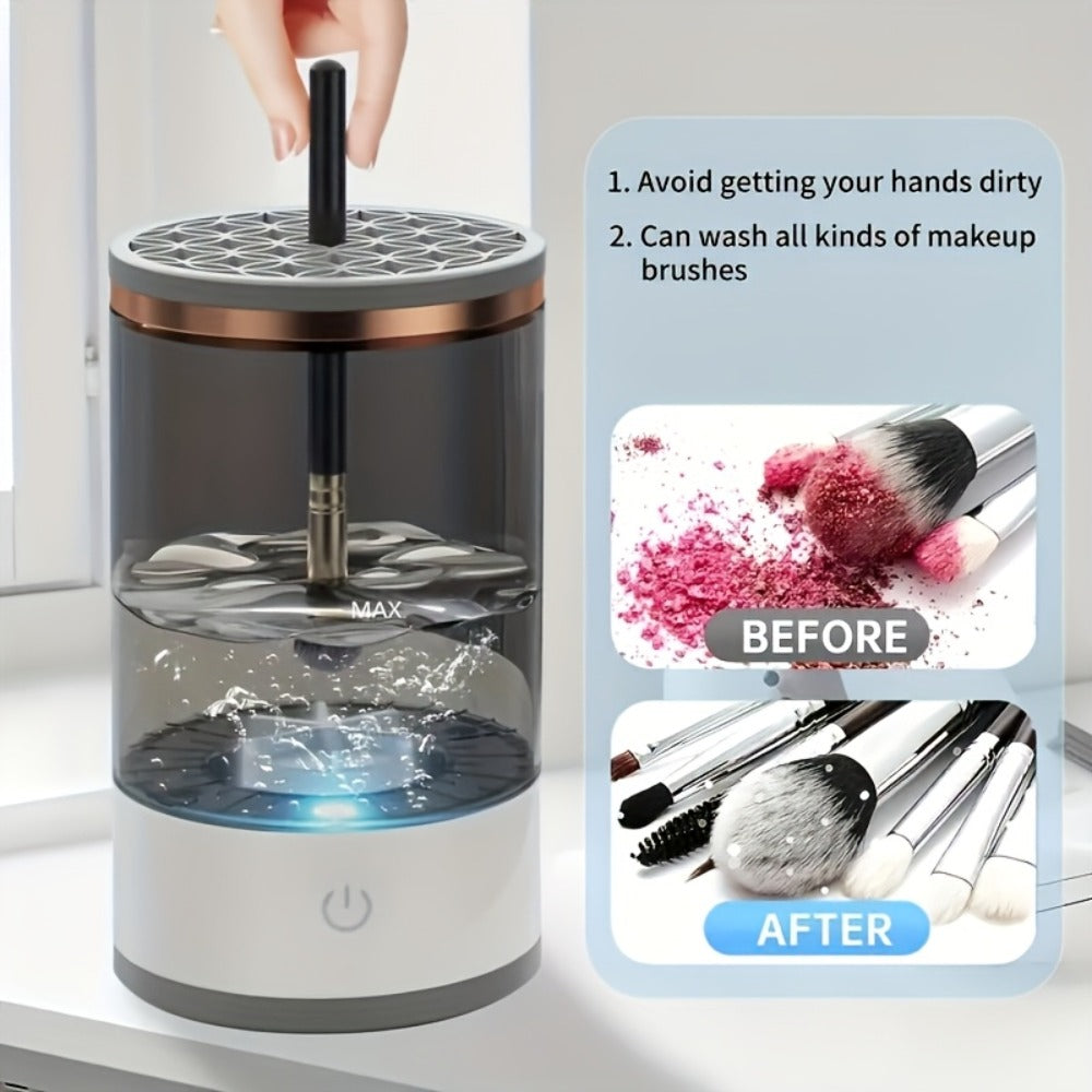 Electric Makeup Brush Cleaner & Dryer USB Powered Automatic Spinner Fast Drying Odorless Transparent Design Dual-Section Brus