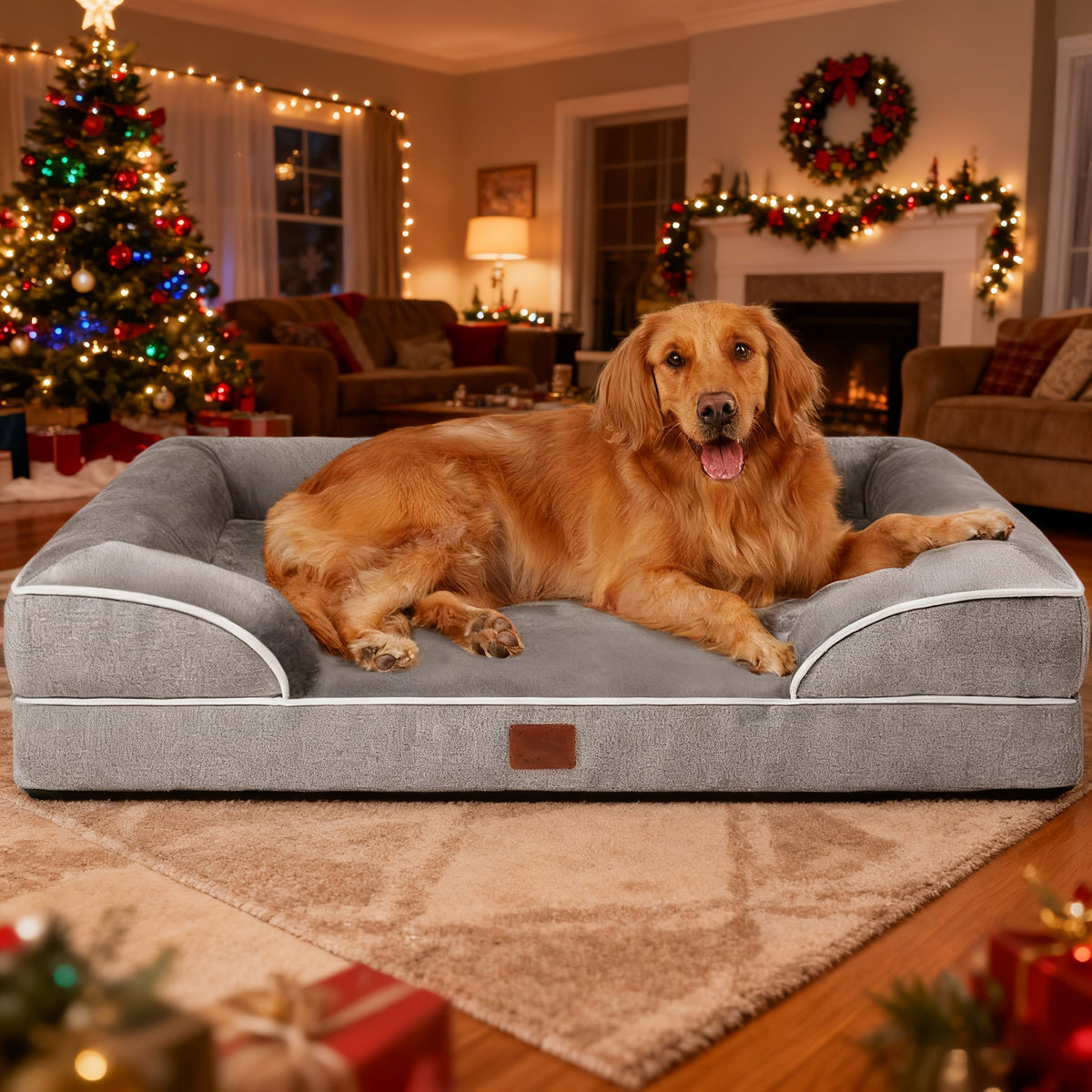 Gray Bolster Dog Bed with Lowered Entry and Removable Machine-Washable Cover in Four Sizes from M to XXL — image 1