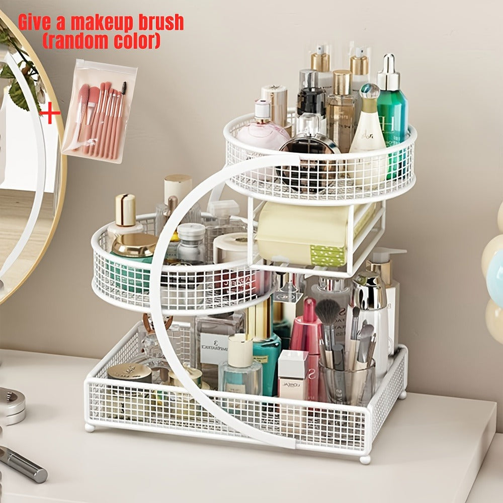 Lightweight Metal Cosmetic Storage Rack with Makeup Brushes Included No-Installation Countertop Organizer for Bathroom Dresse