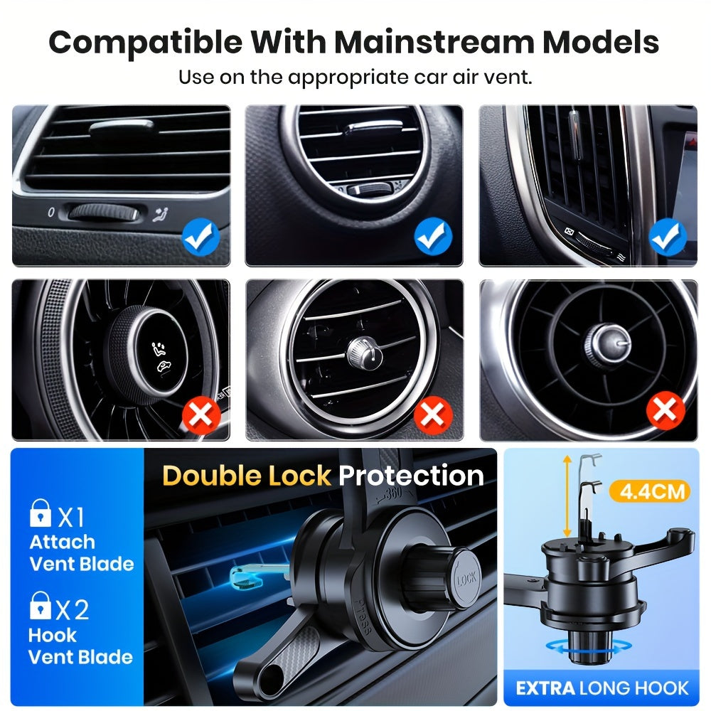 Three-Point Air-Vent Phone Mount with Extendable Hook, Adjustable Arm and Black Finish for In-Car Viewing — image 7