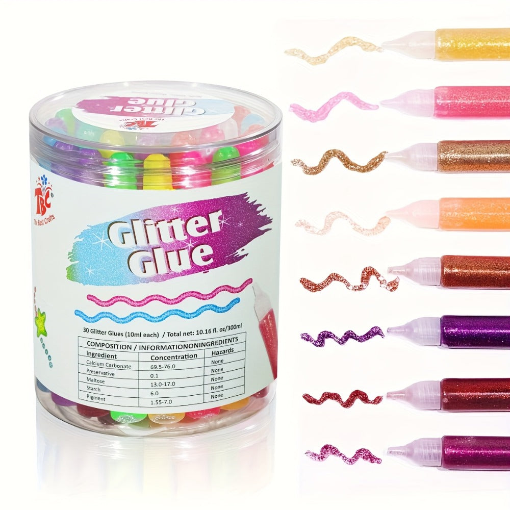 Glitter Glue Pens 30 Count Sparkle Set for Kids, 15 Colors Extra Fine Gel Glue for Arts Crafts Scrapbooking Slime School Proj