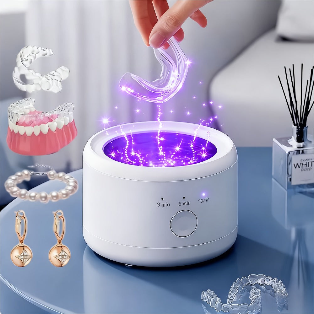 Electric Ultrasonic Cleaner Machine for Dentures Jewelry & Glasses – USB Rechargeable 3 Speeds Auto Timer 180ml Tank One-Touc