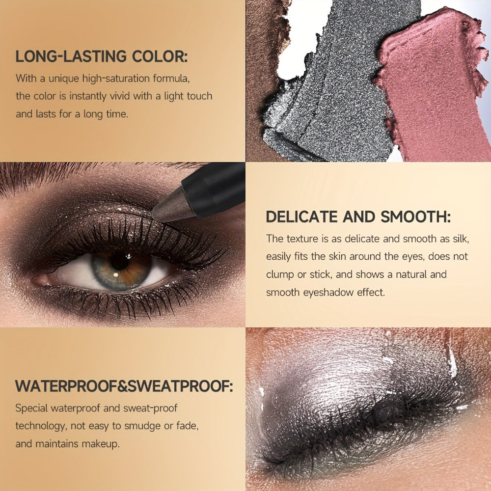 Shimmer Glitter Eyeshadow Stick Set 6 Pcs Dual-Tipped Eye Pencil with Blending Brush Creamy, for Makeup, Travel and Everyday 